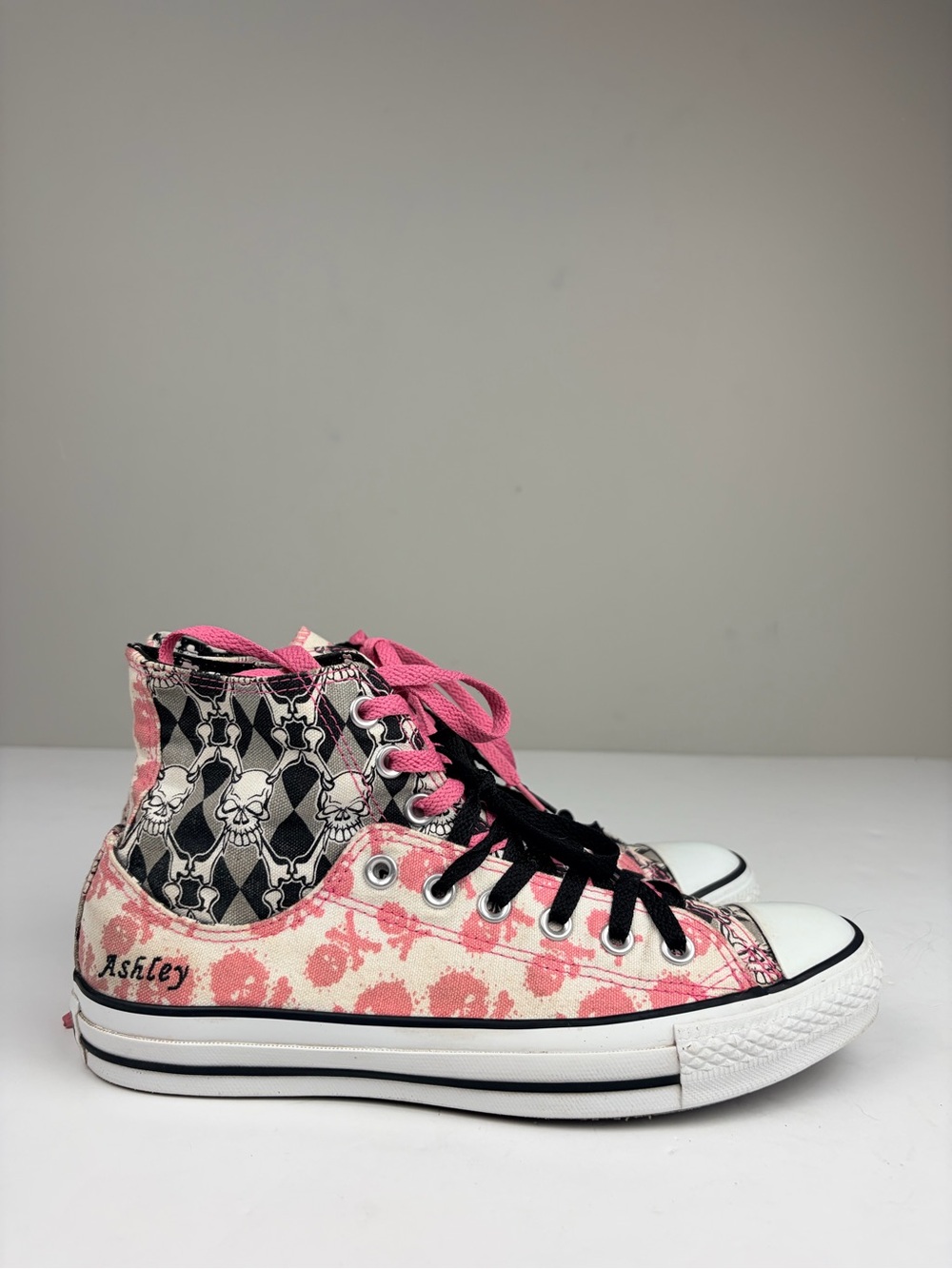 Converse Chuck Taylor Double Upper Skull Pink Black High Top Shoes Mens 8